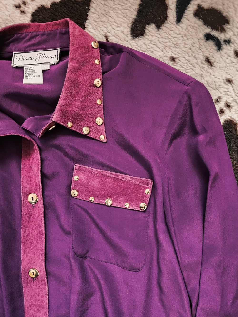 WOMEN'S 70'S/80'S SILK BLOUSE - PLUM - Picture 3 of 6